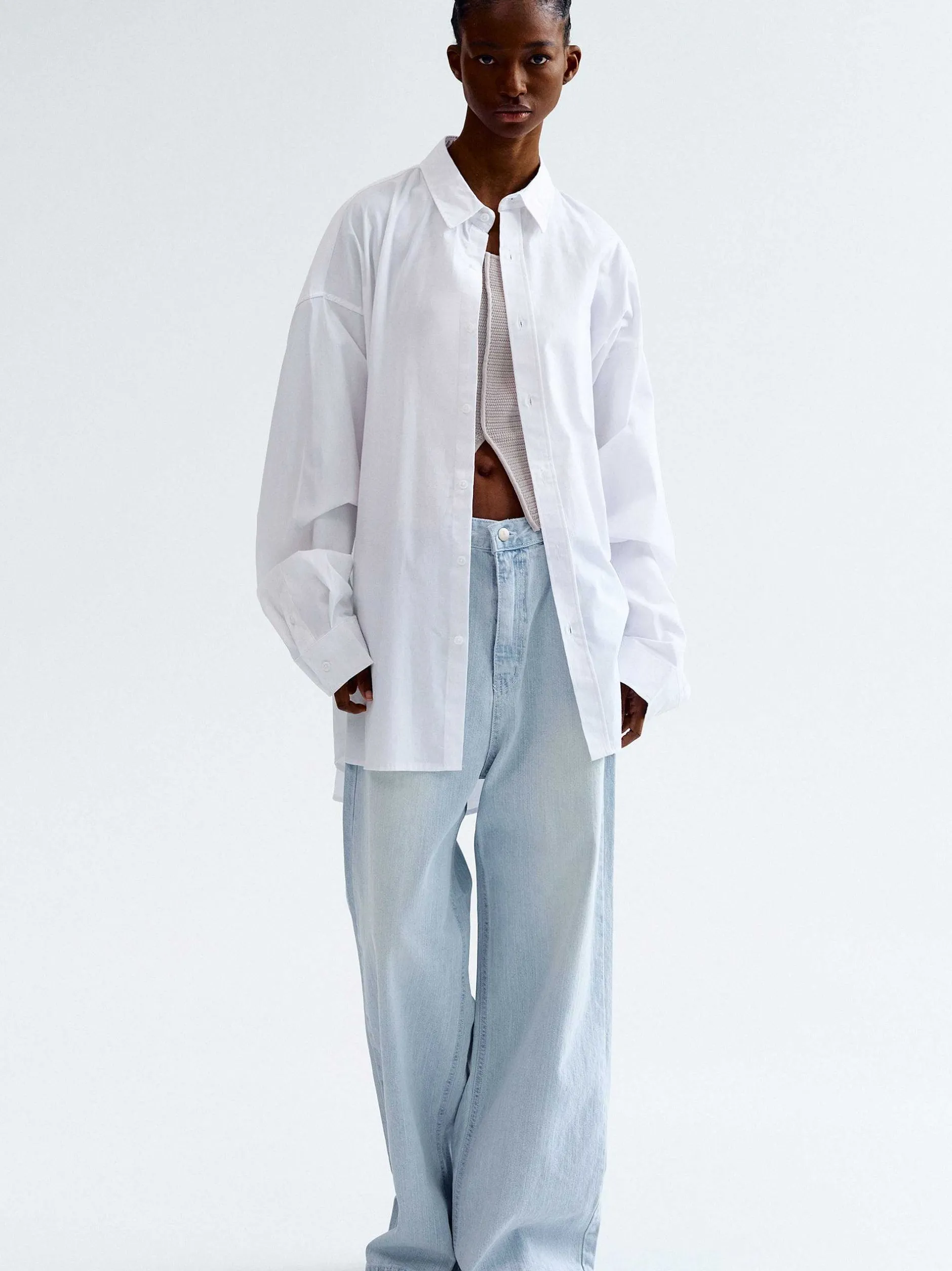 Accessories-Source Unknown Over-Fit Cotton Shirt, White