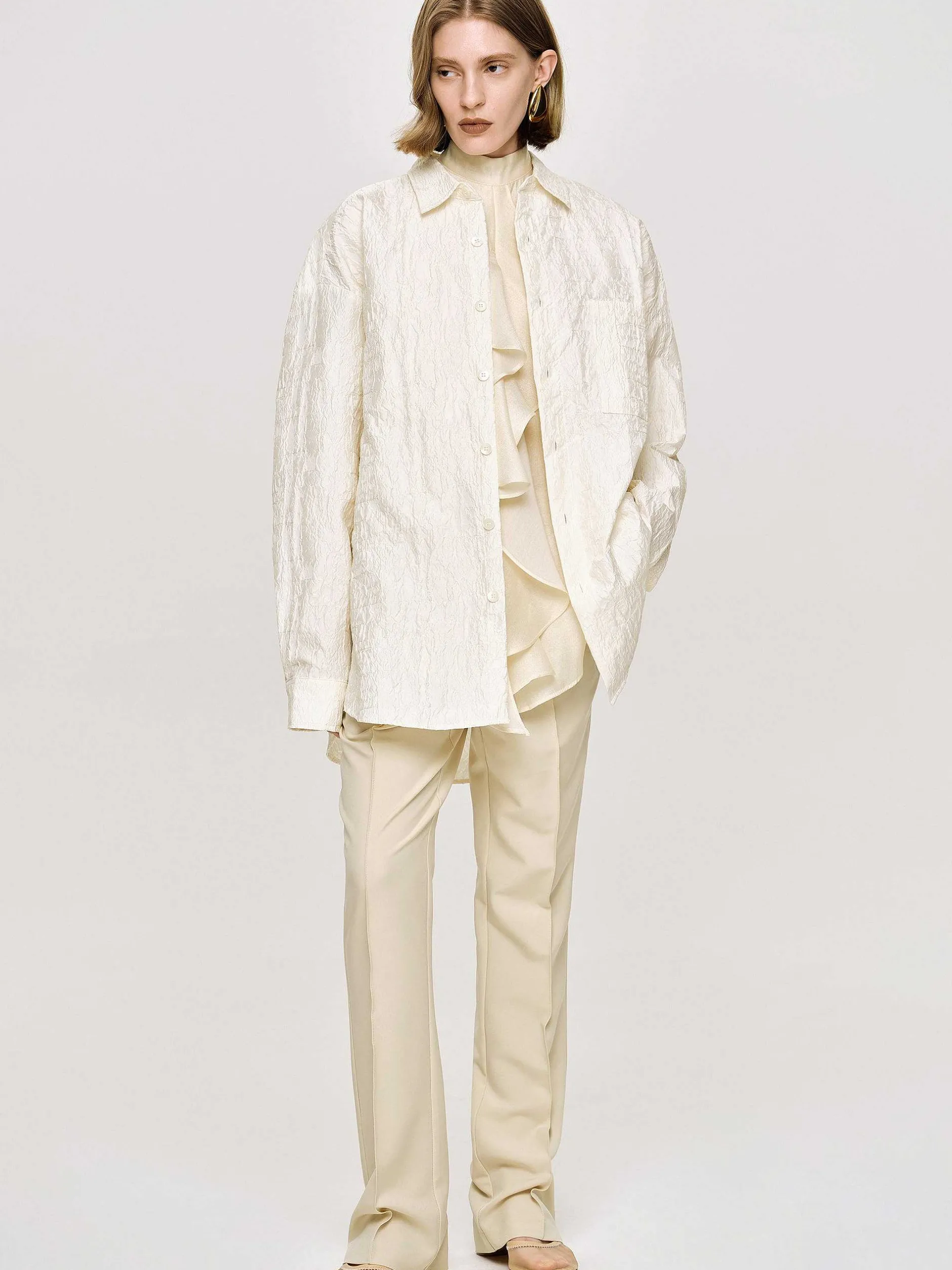 Accessories-Source Unknown Over-Fit Jacquard Shirt, Parchment