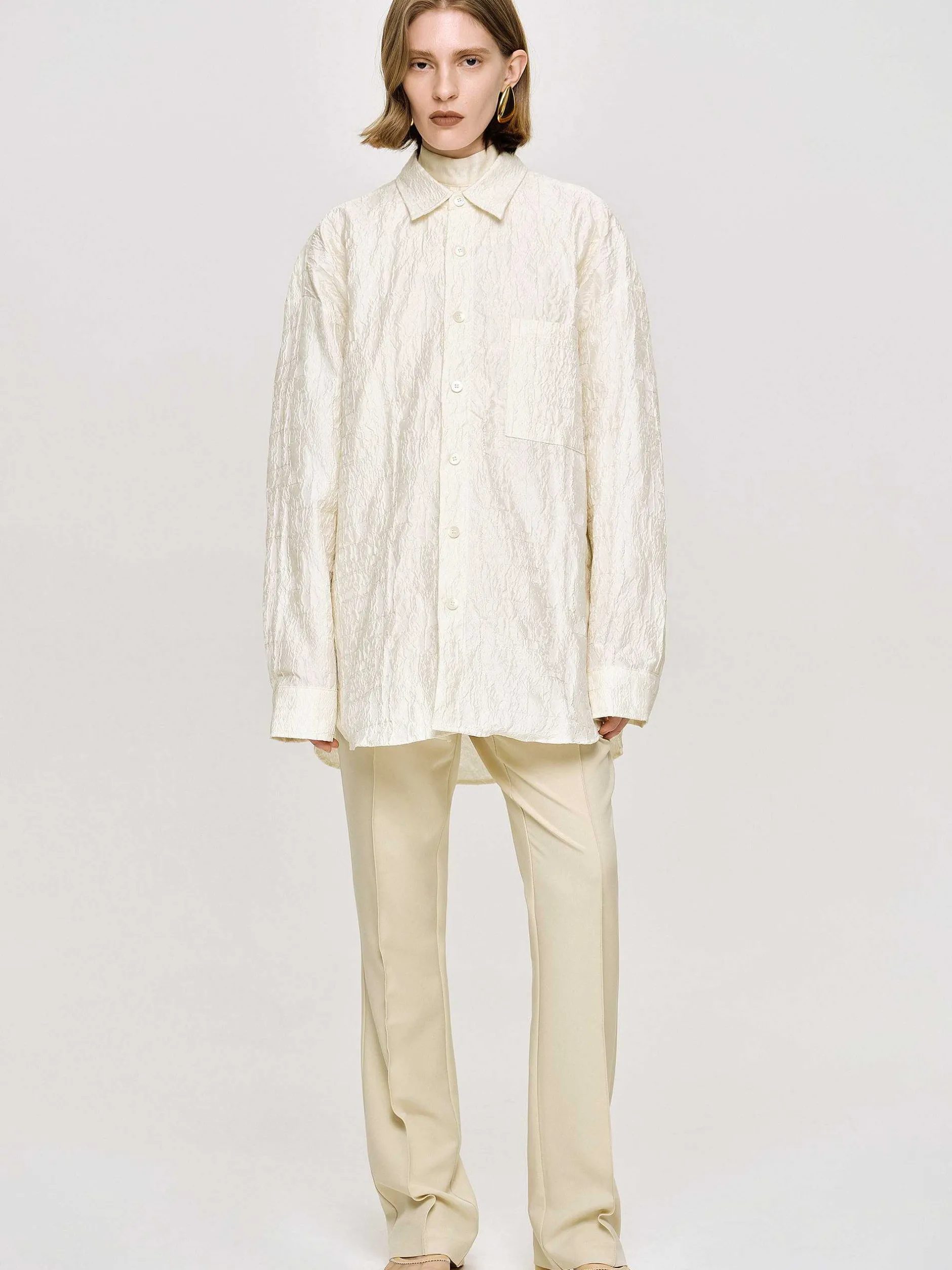 Accessories-Source Unknown Over-Fit Jacquard Shirt, Parchment