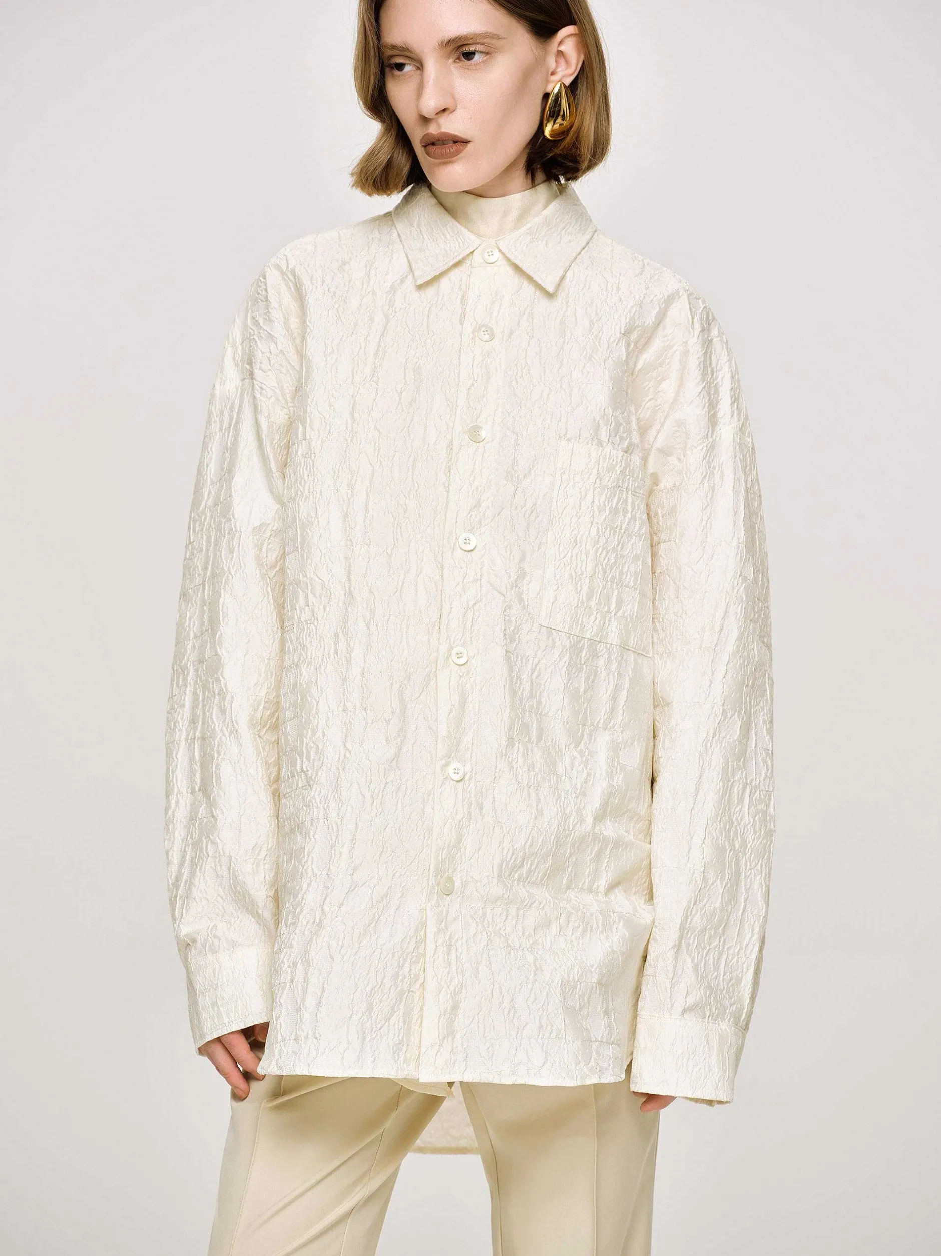 Accessories-Source Unknown Over-Fit Jacquard Shirt, Parchment
