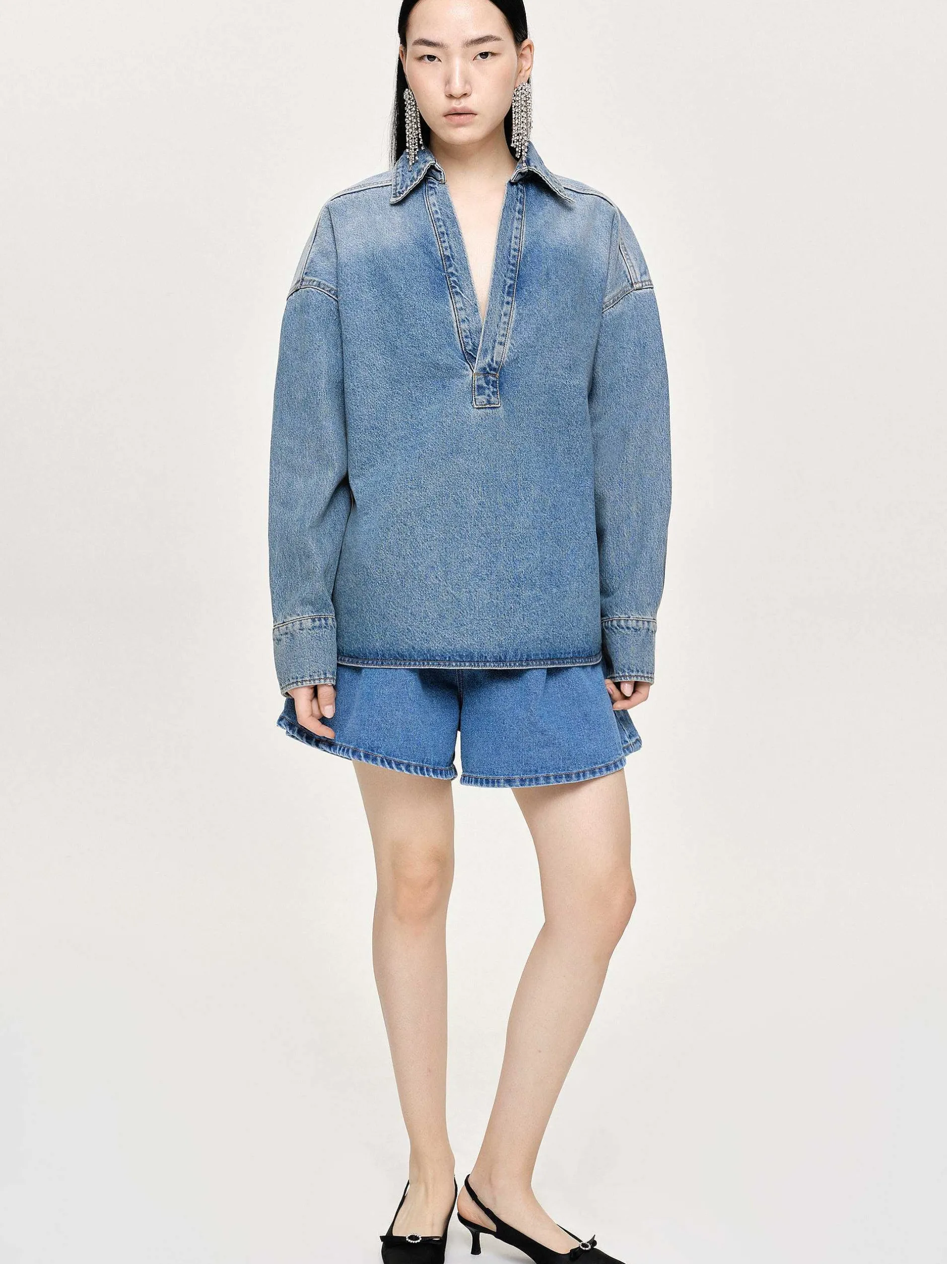 Clothing-Source Unknown Oversized Denim Shirt, Tint Wash