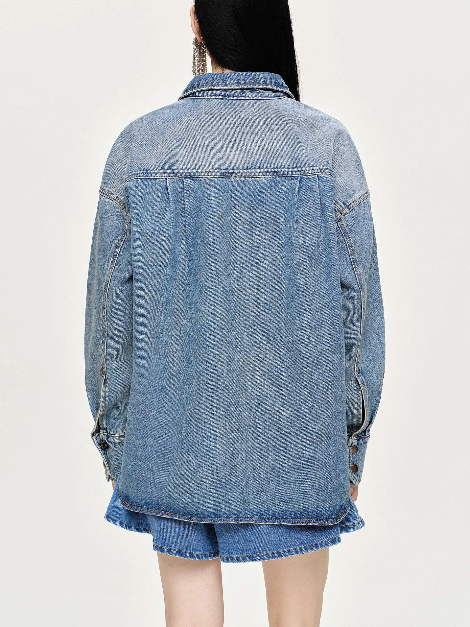 Clothing-Source Unknown Oversized Denim Shirt, Tint Wash