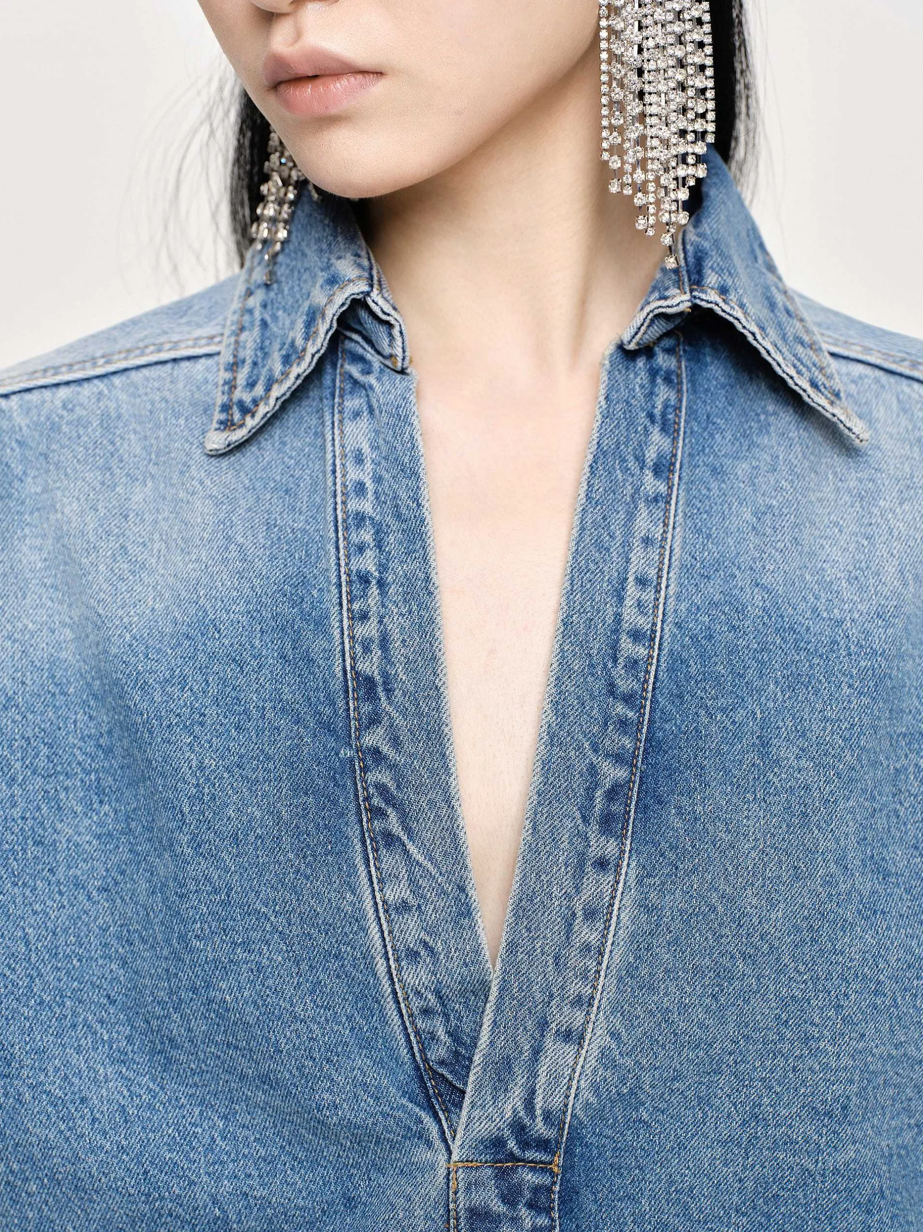 Clothing-Source Unknown Oversized Denim Shirt, Tint Wash