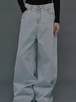 Denim-Source Unknown Oversized Fit Jeans, Light Blue Wash