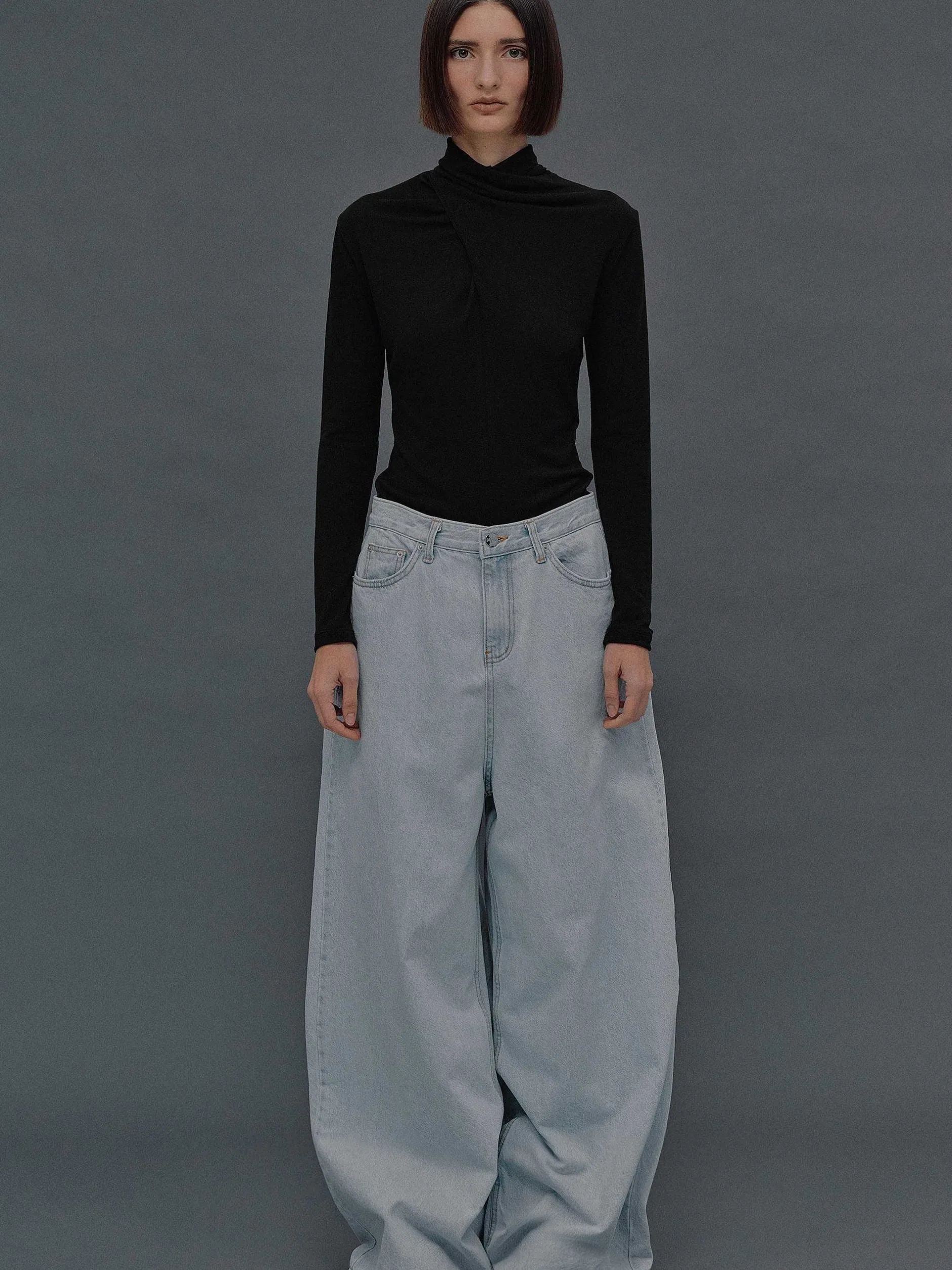 Denim-Source Unknown Oversized Fit Jeans, Light Blue Wash