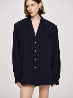 Outerwear-Source Unknown Oversized Fluid Shirt, Navy