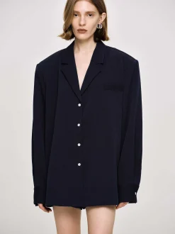 Co-Ords-Source Unknown Oversized Fluid Shirt, Navy