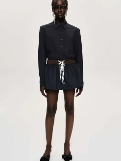 Clothing-Source Unknown Padded-Effect Miniskirt, Navy