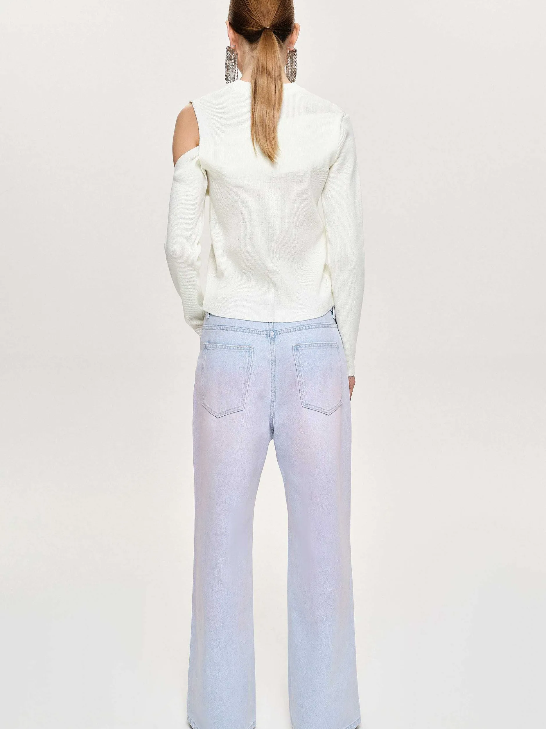 Clothing-Source Unknown Painted Wide-Leg Jeans, Pink Washed