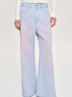 Clothing-Source Unknown Painted Wide-Leg Jeans, Pink Washed