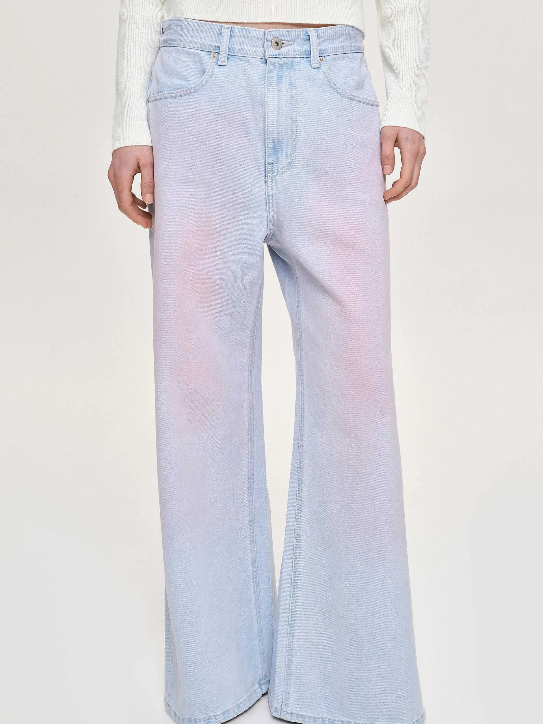 Clothing-Source Unknown Painted Wide-Leg Jeans, Pink Washed
