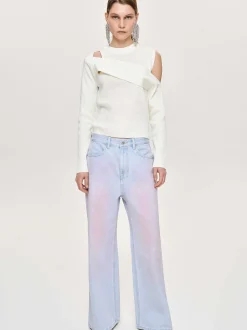 Denim-Source Unknown Painted Wide-Leg Jeans, Pink Washed