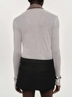 Clothing-Source Unknown Pietro Semi-Sheer Collar Top, Taupe Brown