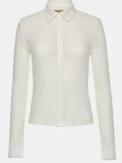 Clothing-Source Unknown Pietro Semi-Sheer Collar Top, White