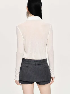 Clothing-Source Unknown Pietro Semi-Sheer Collar Top, White