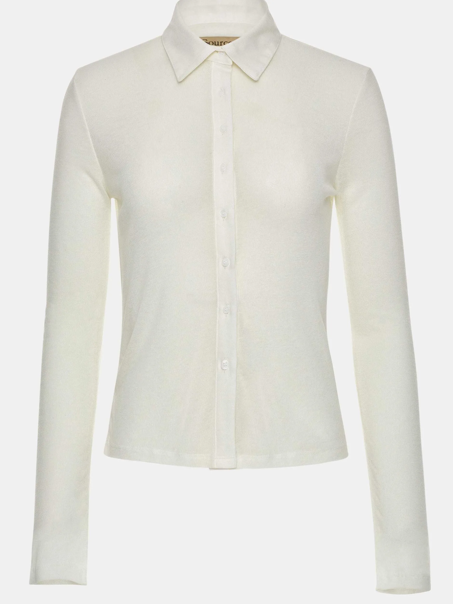Tops-Source Unknown Pietro Semi-Sheer Collar Top, White