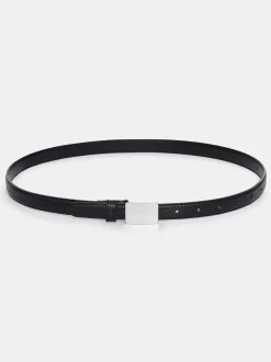Accessories-Source Unknown Plate Buckle Croc-Effect Belt, Silver