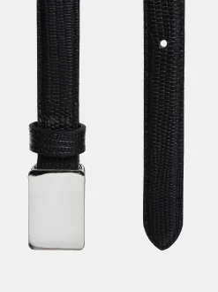 Accessories-Source Unknown Plate Buckle Croc-Effect Belt, Silver