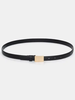 Accessories-Source Unknown Plate Buckle Croc-Effect Belt, Gold