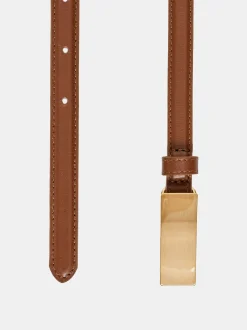 Clothing-Source Unknown Plate Buckle Leather Belt, Saddle