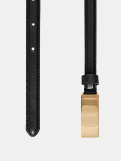 Accessories-Source Unknown Plate Buckle Leather Belt, Black