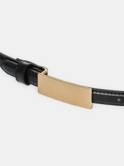 Accessories-Source Unknown Plate Buckle Leather Belt, Black