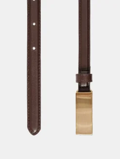 Accessories-Source Unknown Plate Buckle Leather Belt, Brunette