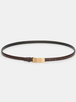 Accessories-Source Unknown Plate Buckle Leather Belt, Brunette