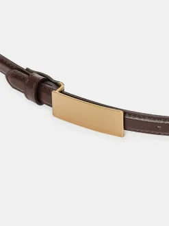 Accessories-Source Unknown Plate Buckle Leather Belt, Brunette