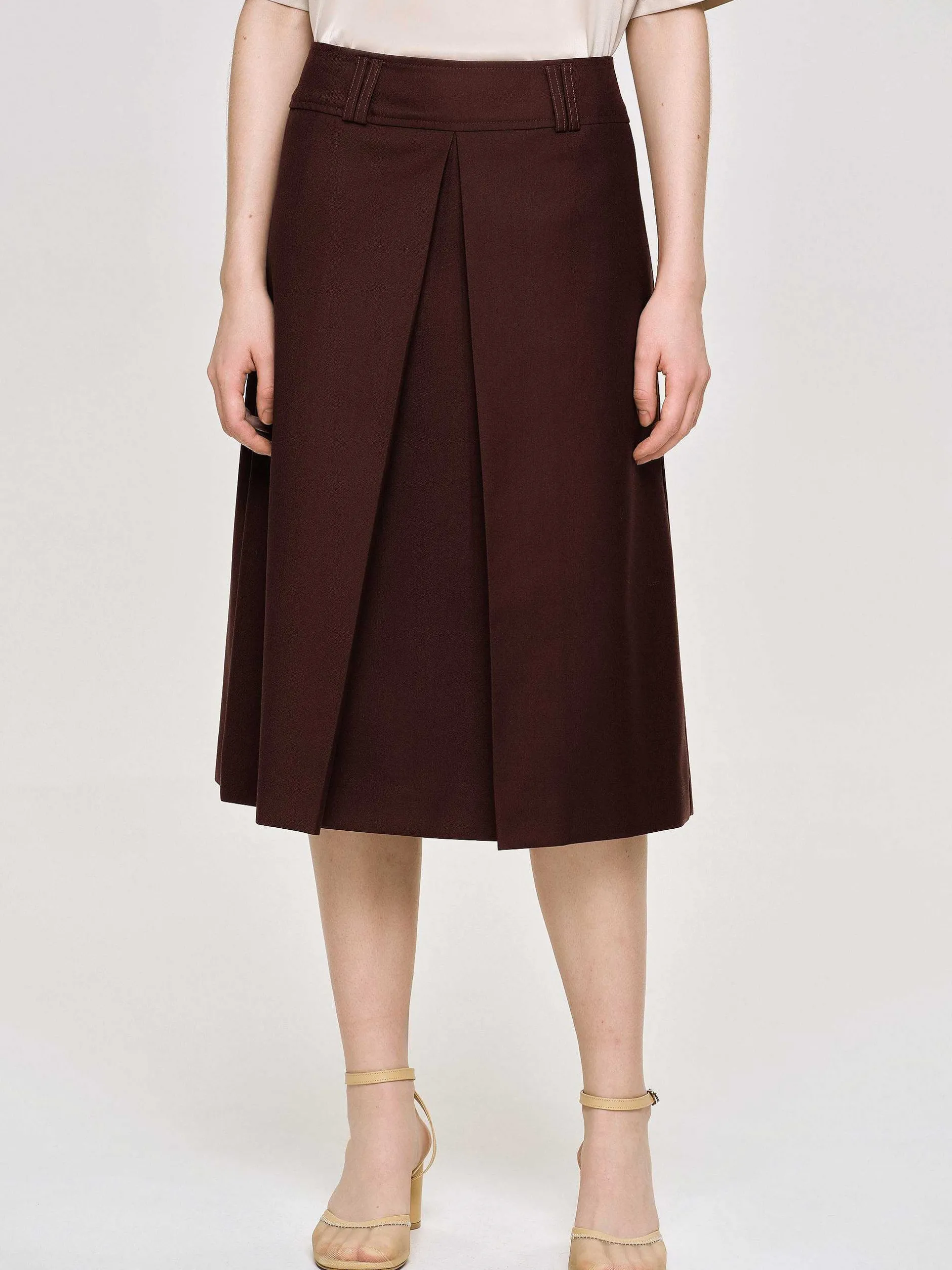 Clothing-Source Unknown Pleated Midi Skirt, Black Cherry