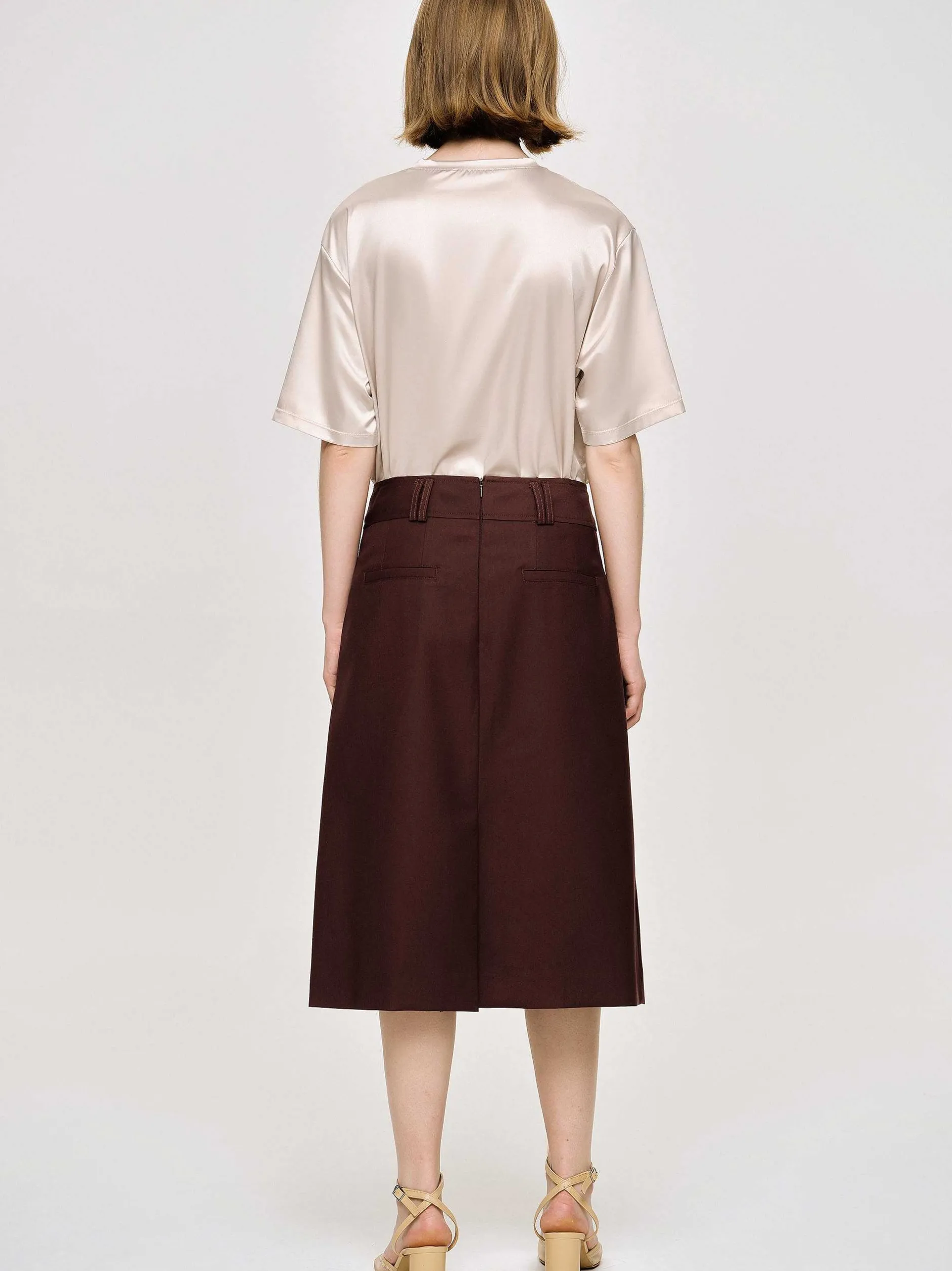 Clothing-Source Unknown Pleated Midi Skirt, Black Cherry