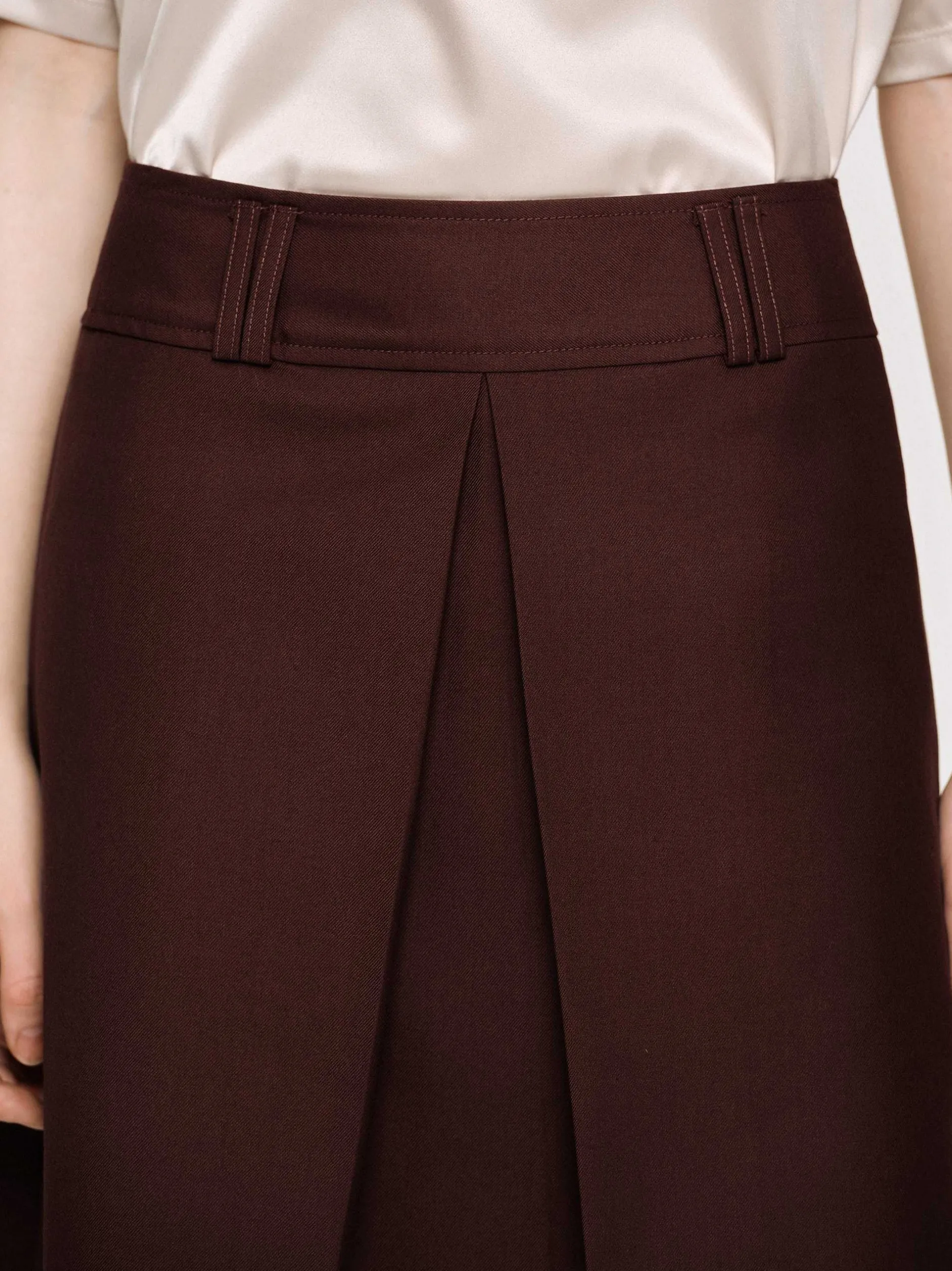 Clothing-Source Unknown Pleated Midi Skirt, Black Cherry