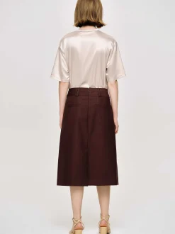 Bottoms-Source Unknown Pleated Midi Skirt, Black Cherry