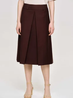 Bottoms-Source Unknown Pleated Midi Skirt, Black Cherry