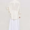 Accessories-Source Unknown Pointelle Oversized Button Down Shirt, Ivory