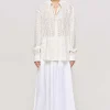 Accessories-Source Unknown Pointelle Oversized Button Down Shirt, Ivory