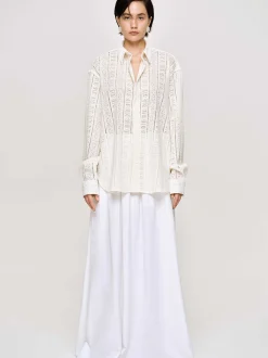 Accessories-Source Unknown Pointelle Oversized Button Down Shirt, Ivory