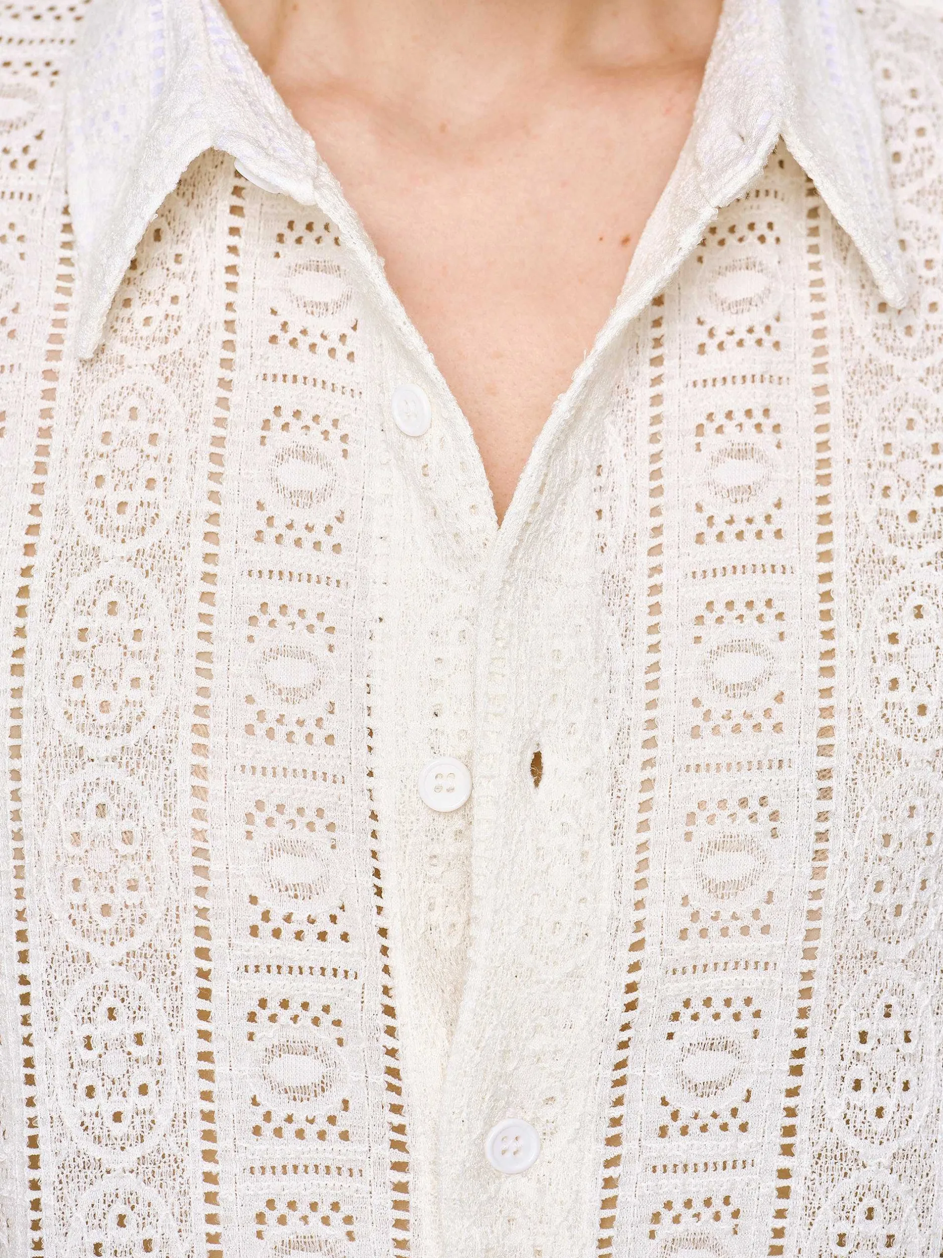 Accessories-Source Unknown Pointelle Oversized Button Down Shirt, Ivory