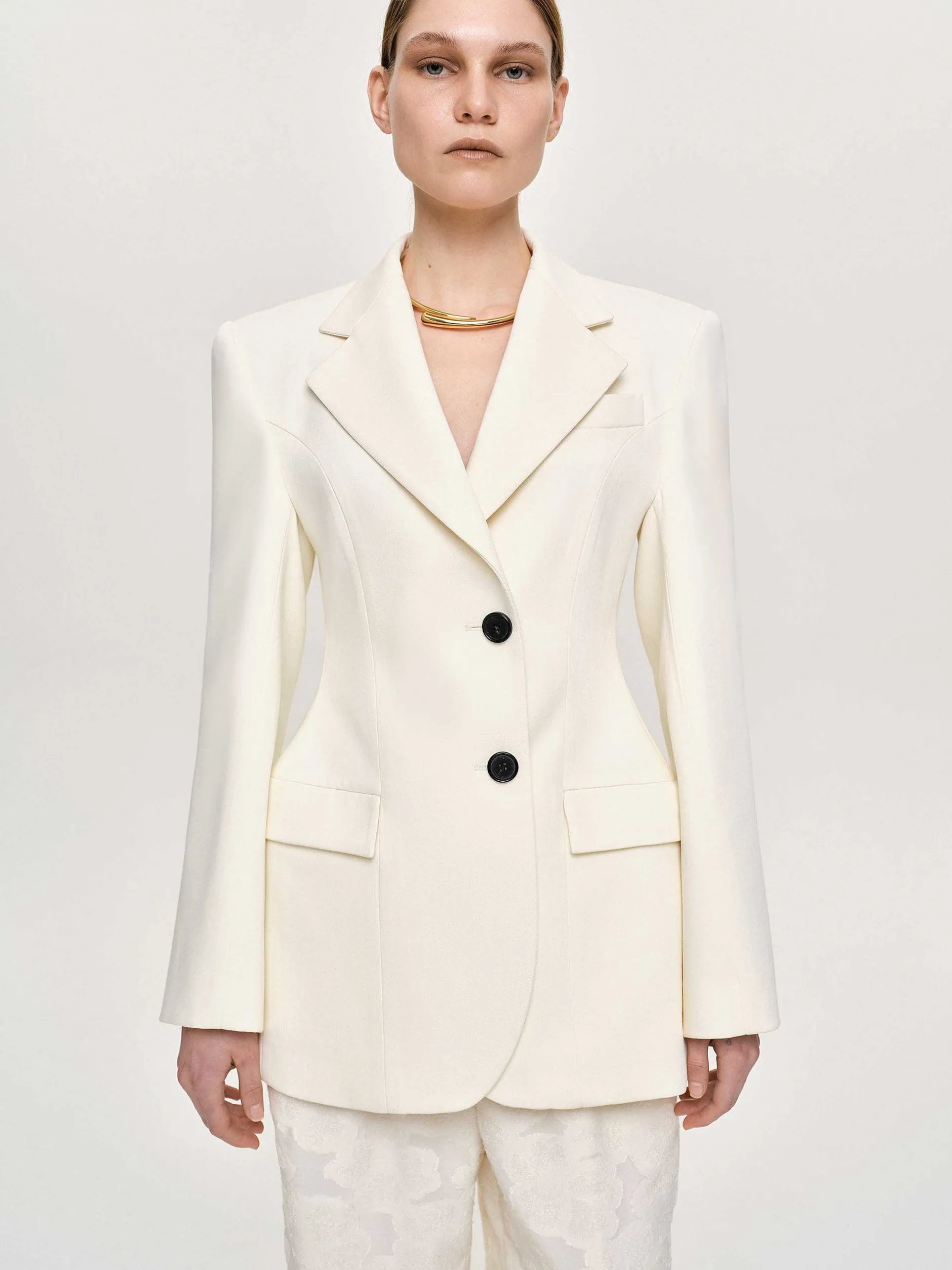 Clothing-Source Unknown Poldo Hourglass Blazer, Cream