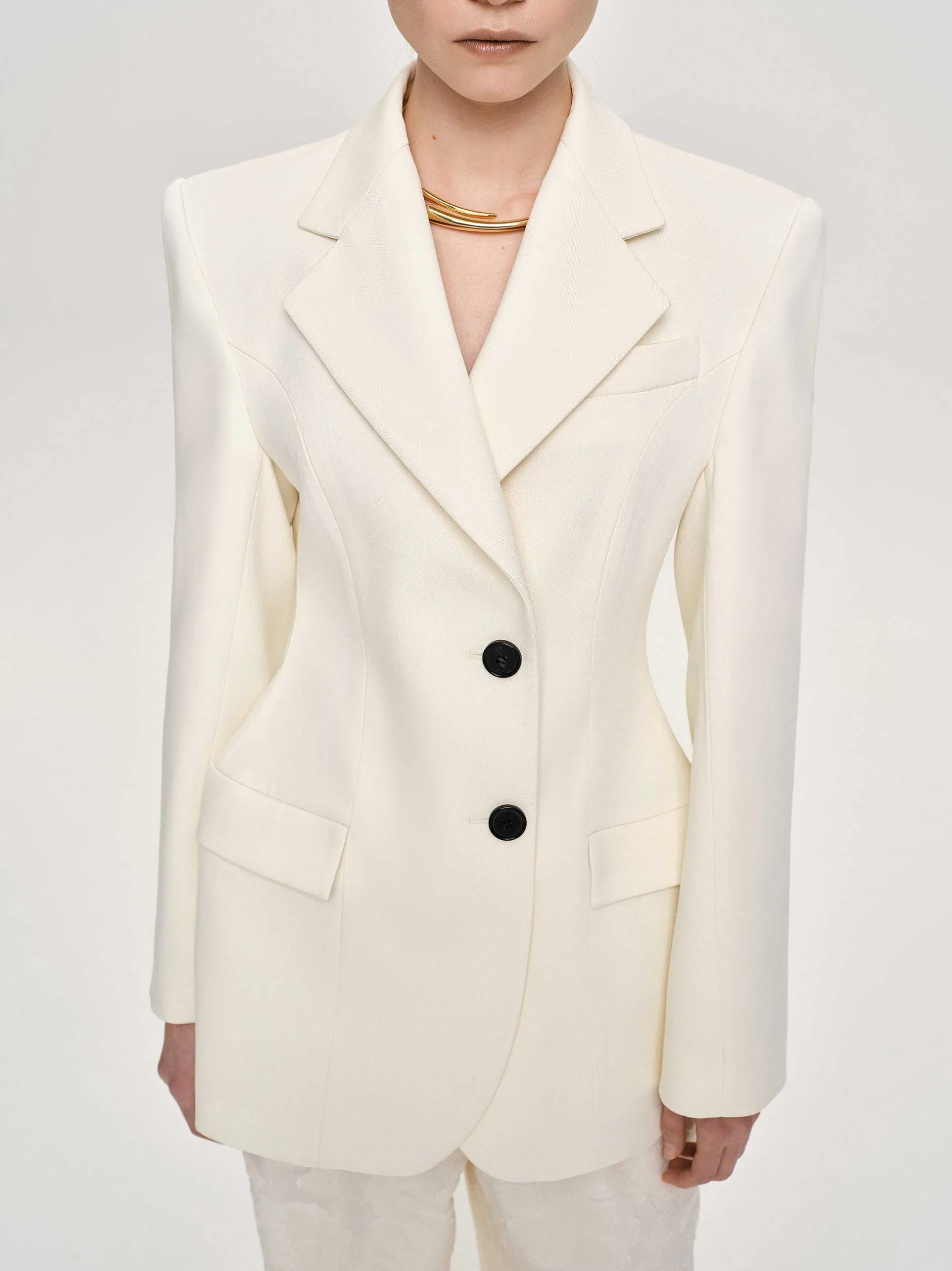 Clothing-Source Unknown Poldo Hourglass Blazer, Cream