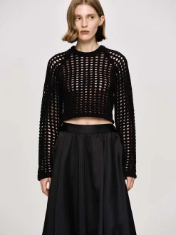 Knitwear-Source Unknown Reef Net Knit Top, Black