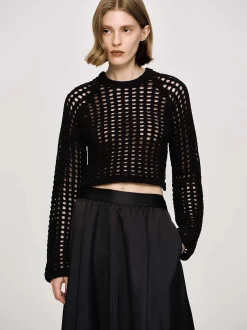 Knitwear-Source Unknown Reef Net Knit Top, Black