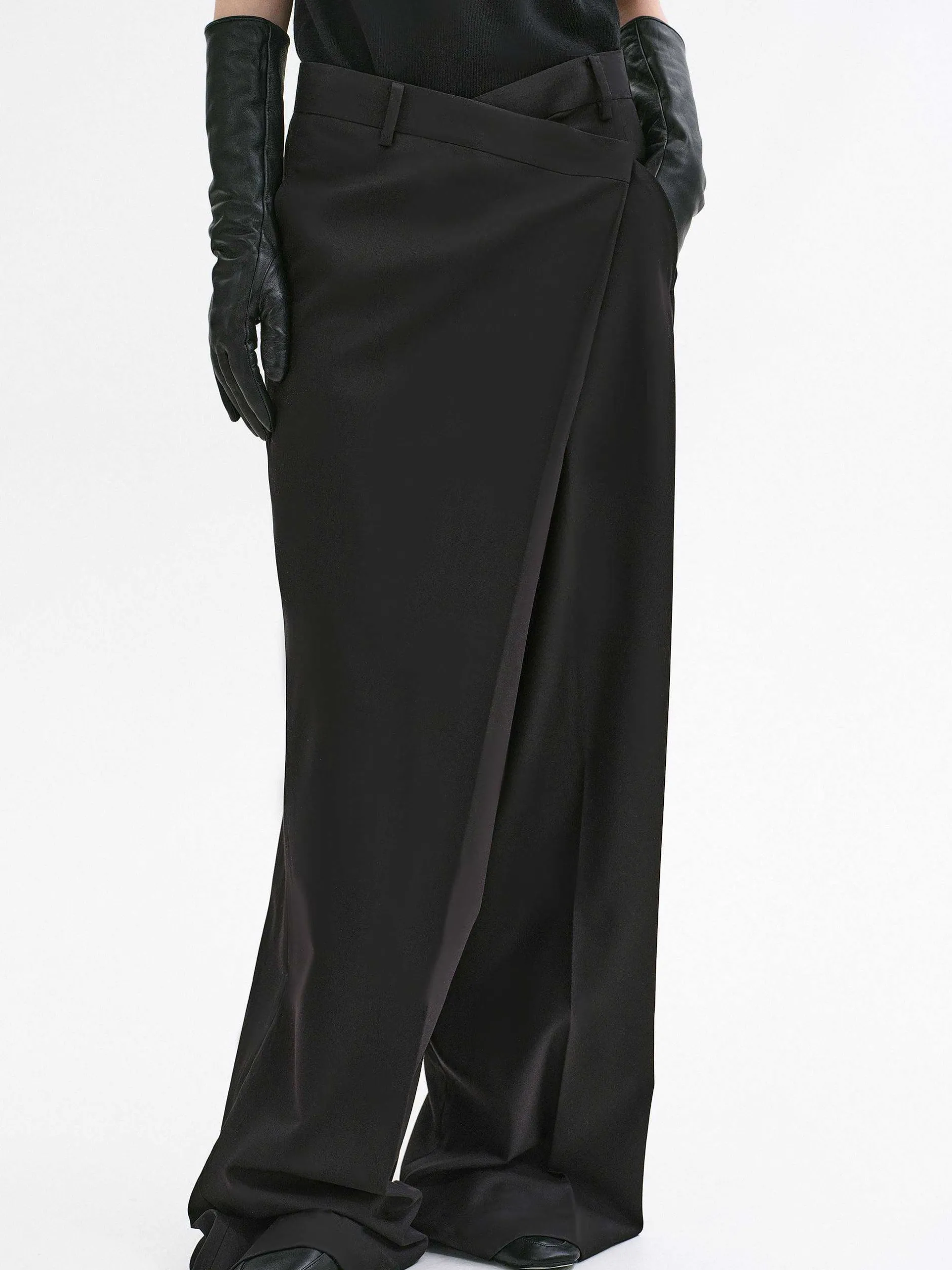Bottoms-Source Unknown Rennert Criss Cross Trousers, Black