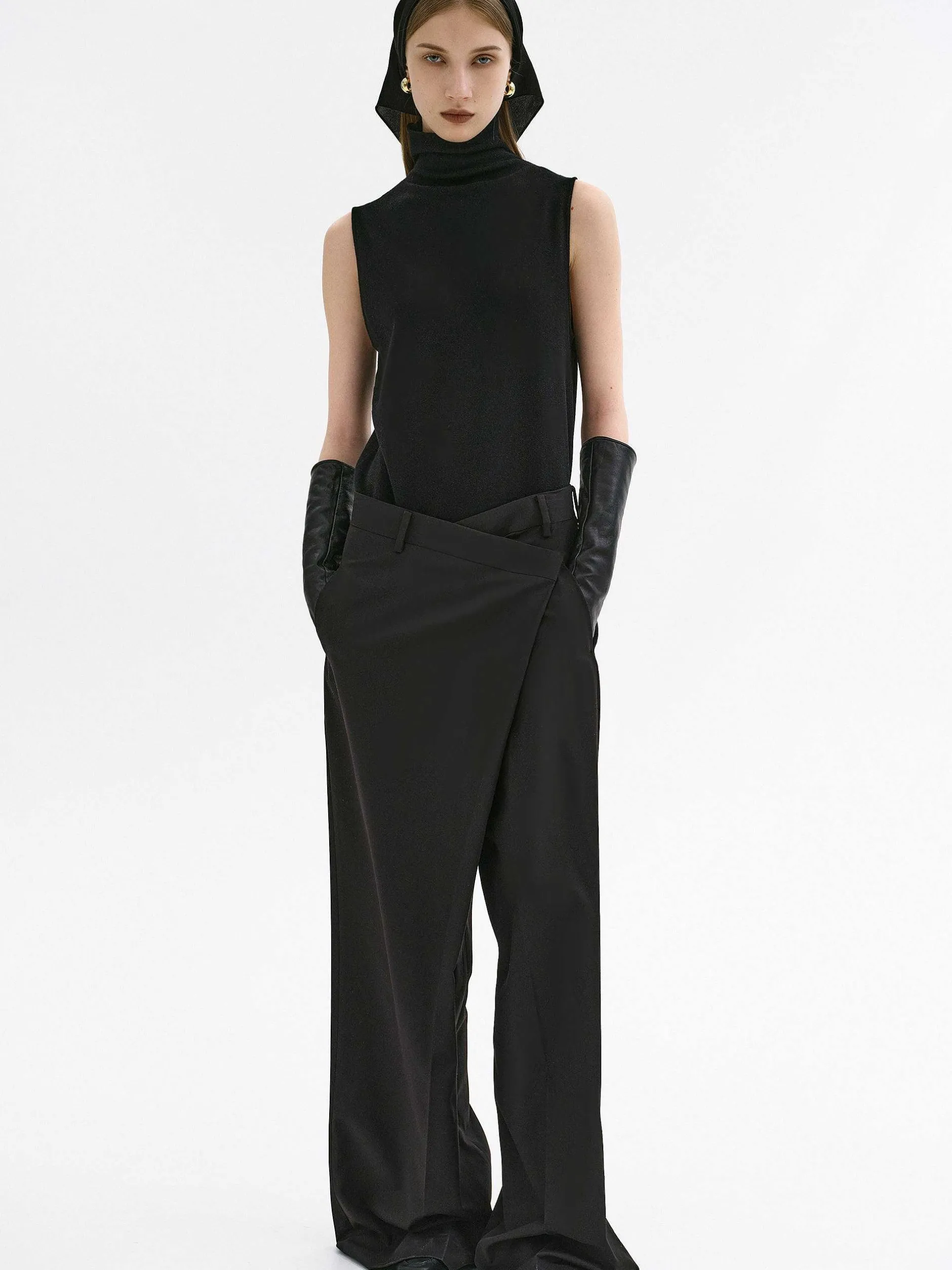 Bottoms-Source Unknown Rennert Criss Cross Trousers, Black