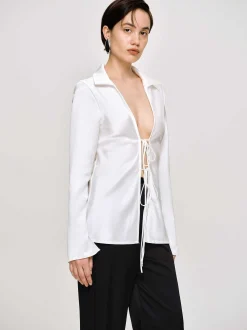 Clothing-Source Unknown Reyna Satin Blouse, Pearl