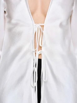 Clothing-Source Unknown Reyna Satin Blouse, Pearl