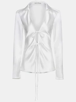 Clothing-Source Unknown Reyna Satin Blouse, Pearl
