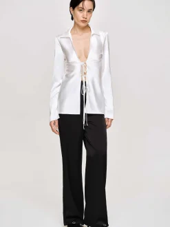 Clothing-Source Unknown Reyna Satin Blouse, Pearl