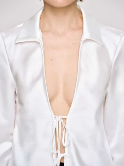 Clothing-Source Unknown Reyna Satin Blouse, Pearl