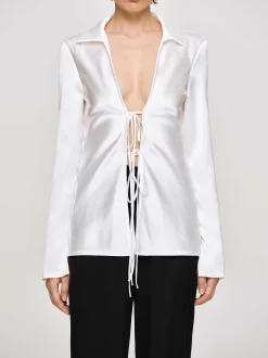 Tops-Source Unknown Reyna Satin Blouse, Pearl